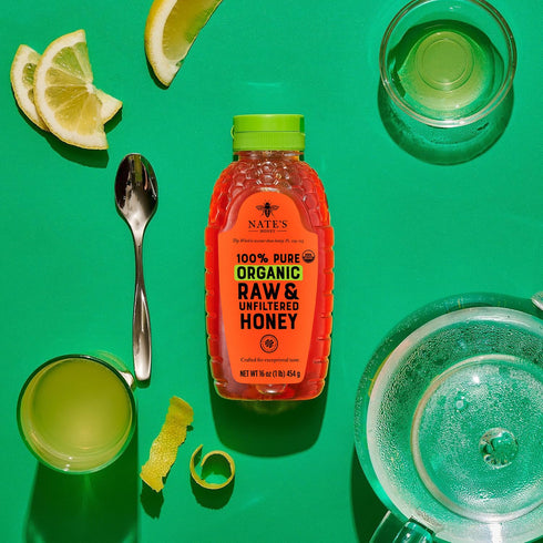 100% 16oz. Nate's Organic Pure, Raw & Unfiltered Honey - USDA Certified Organic - Squeeze Bottle