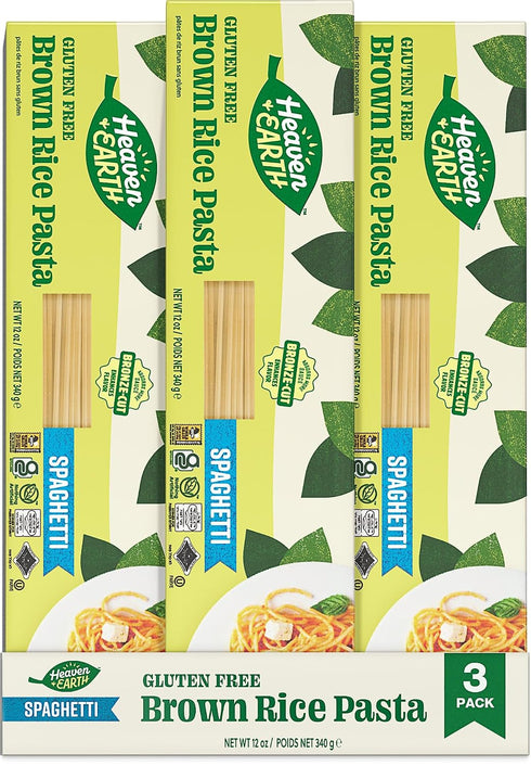 Heaven & Earth Brown Rice Pasta, Gluten Free Spaghetti, 12oz (3 Pack)