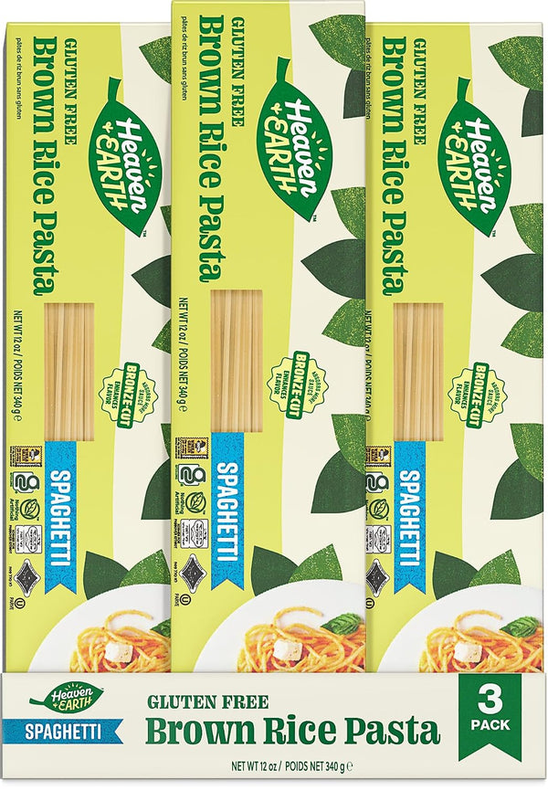 Heaven & Earth Brown Rice Pasta, Gluten Free Spaghetti, 12oz (3 Pack)