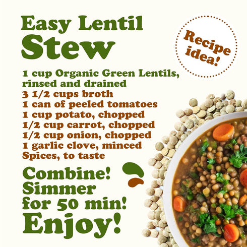 3 Organic Whole Green Lentils, Pounds Non-GMO, Dried Raw Beans, Sproutable, Vegan, Kosher, Bulk. High in Folate