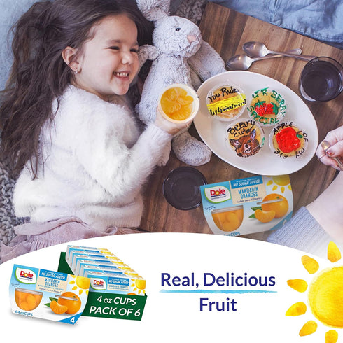 Dole Fruit Bowls No Sugar Added Snacks, Mandarin Oranges, 4oz 24 Cups, Gluten & Dairy Free Bulk Lunch Snacks
