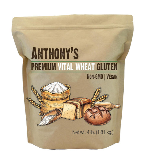 Anthony's Vital Wheat Gluten, 4 lb, Vegan, Non GMO, Keto Friendly, Low