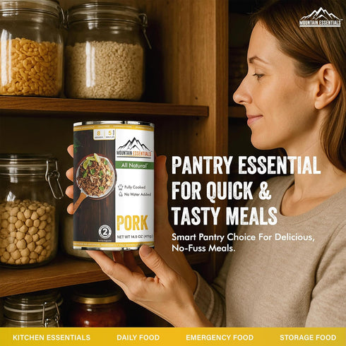 14.5 oz 5-Year Pack 1 MOUNTAIN ESSENTIALS Canned Pork Fully Cooked, Ready to Eat Pantry Staple Meat for Everyday Meals