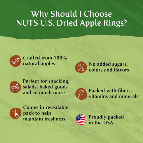 Packed (2 LBS) NUTS U.S. - Dried Apple Rings | No Added Sugar | No Artificial Color | Chewy Texture | NON-GMO | Juicy