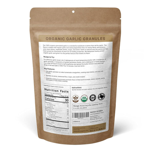 100% 4oz SPICY ORGANIC Garlic Granules USDA Organic- Premium Quality Granulated Garlic Powder for Mouthwatering Rubs on