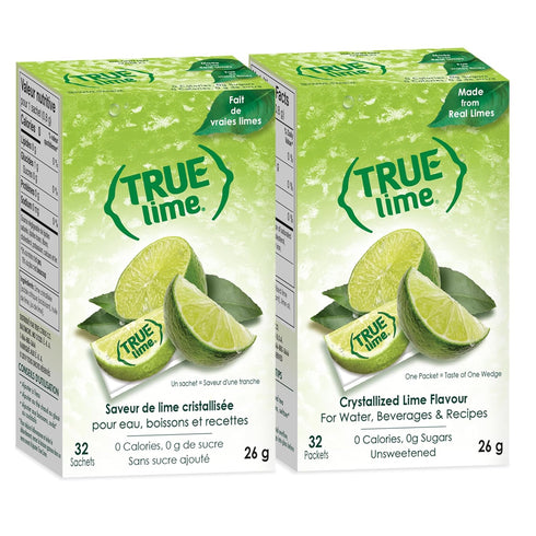 True Lime , Unsweetened Crystallized Lime (Pack of 2 Boxes, Total 64 Individual Packets)
