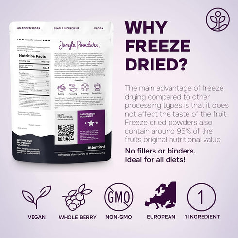 5 3rd Black Raspberry Powder Ounce Bag - Party Lab Tested Freeze Dried Raspberries Fruit Whole Berry for Baking