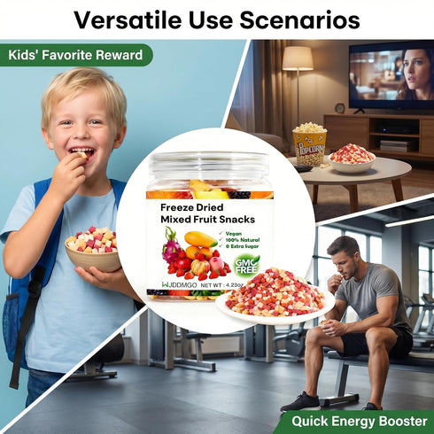 WJDDMGO 4.23oz (120g) Freeze Dried Fruit Mixed Snacks - Crunchy Tropical Dehydrated Fruit Mix with Strawberries Apple