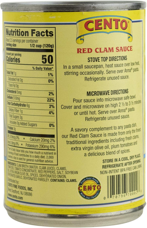 Cento 10.5 (Pack 12) Red Clam Sauce, Ounce Cans