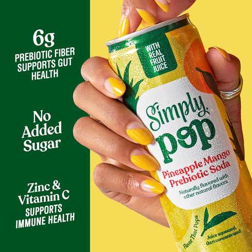 12 oz, 12 Pack Simply POP Prebiotic Soda Pineapple Mango Cans, fl