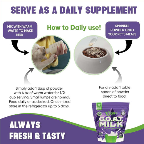 16-oz 6 A2 Rogue Pet Science G.O.A.T Milk Powdered Goat Milk for Dogs and Cats. One Bag Makes Quarts. Human Grade