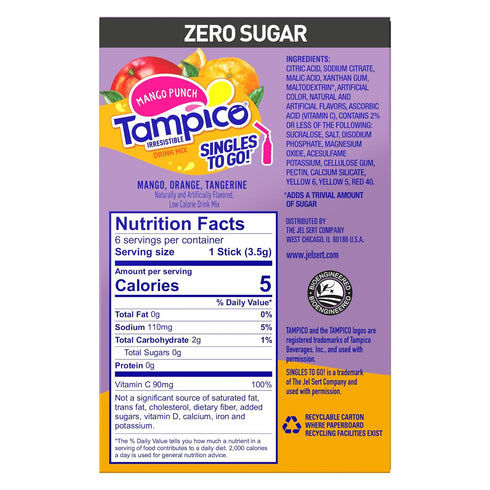 3 (Pack 6) SINGLES TO GO! Tampico Variety, Singles To Go Powdered Drink Mix, Boxes of Mango Punch and Citrus Punch