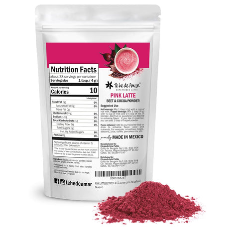 TE HE DE AMAR 5.3 oz (150g) 38 PINK LATTE | BEETROOT & COCOA | Powder mix to prepare tea lattes DELICIOUS, INDULGENT