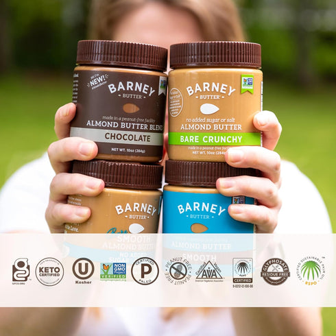 16 Barney Butter Almond Butter, Bare Crunchy, Ounce Jar, No Added Sugar or Salt, Skin-Free Almonds, No Stir, Non-GMO