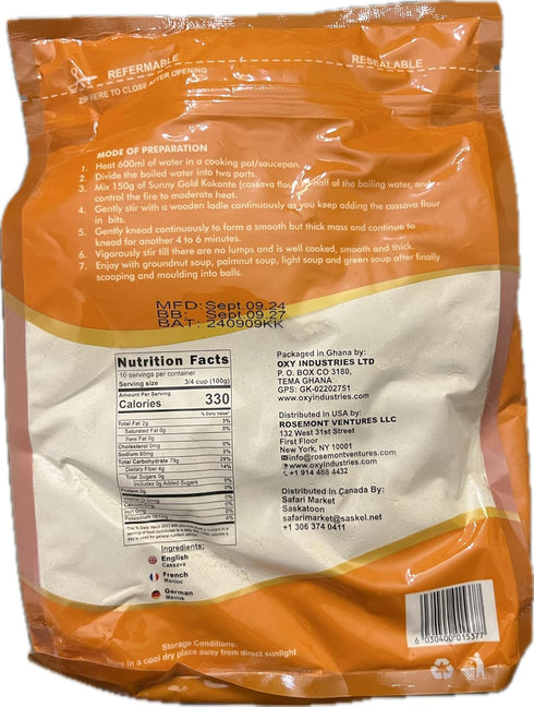 Sunny Gold 2.2 lbs, Kokonte Cassava Flour, Resealable Bag, Traditional African