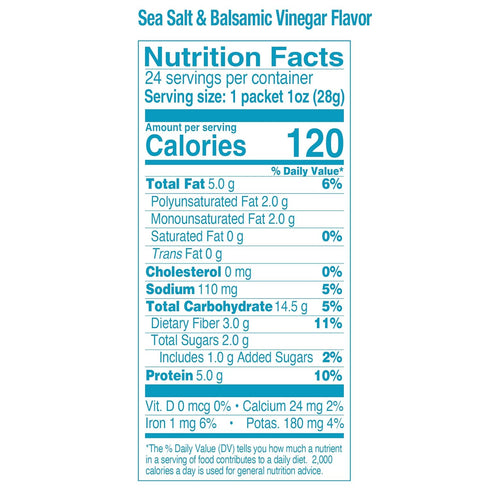 24 1 oz packs. 5g 120 The Happy Snack Company Crunchy Chickpeas Sea Salt & Balsamic Vinegar flavor x Plant Based