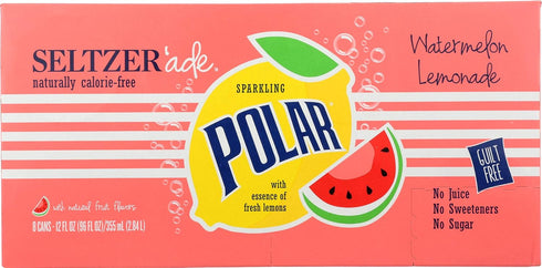12 Oz, 8 Pack Polar Beverages, Seltzer Watermelon Lemonade, Fl