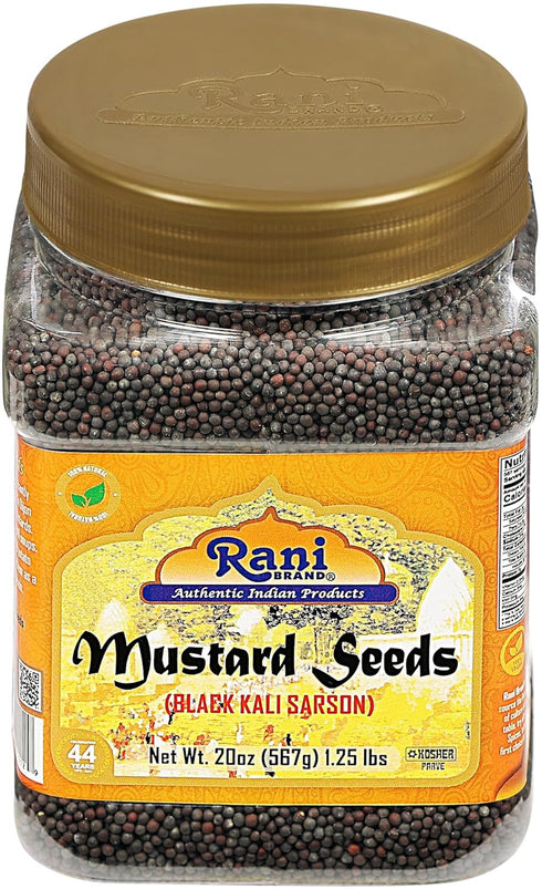 20oz (1.25lbs) 567g Rani Black Mustard Seeds Whole Spice (Kali Rai) PET Jar ~ All Natural | Gluten Friendly | NON-GMO |