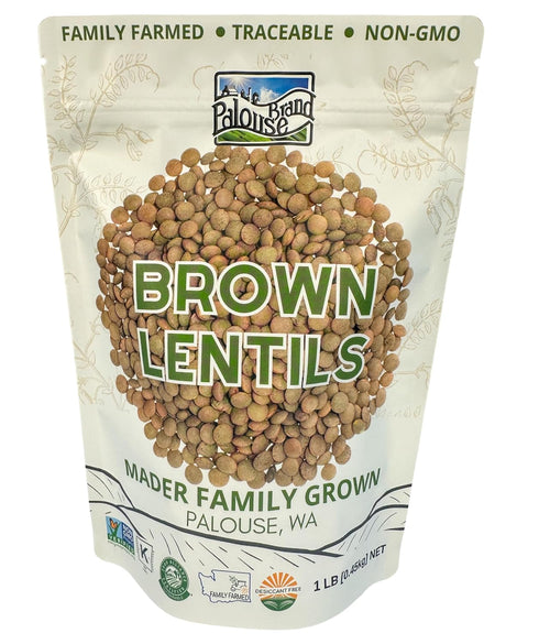 1 lb 100% Palouse Brand Non-GMO Project Verified Brown Lentils | Certified Glyphosate Residue Free | Pouch |