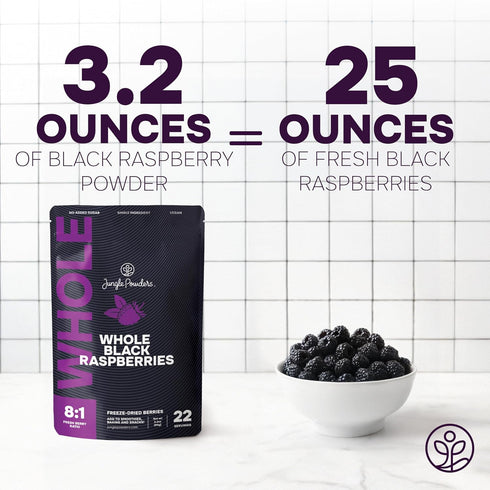 3.2 3.2 Jungle Powders Freeze Dried Strawberries Organic USDA Certified Strawberry Slices Ounce Bag + Whole Black