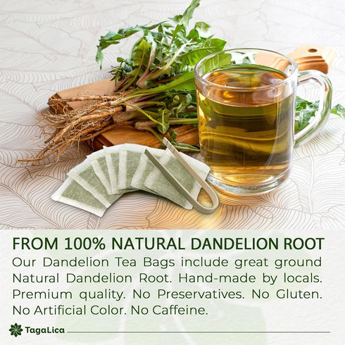 135 100% Tagalica, Premium Dandelion Root Tea Bags, Natural & Pure from Dandelion Root, Eco-Conscious Tea Bags, Herbal