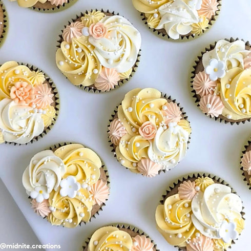 30 Honeysuckle Icing Flowers | Small Edible Roses | Peach, Coral, and Yellow Sugar Flowers | Edible Flower Sprinkles |