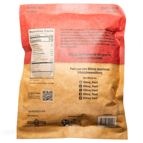 1lb (16oz) Biltong Depot Lean Original Biltong Slices - | Air-Dried Beef Jerky Snack | High Protein | Paleo & Keto