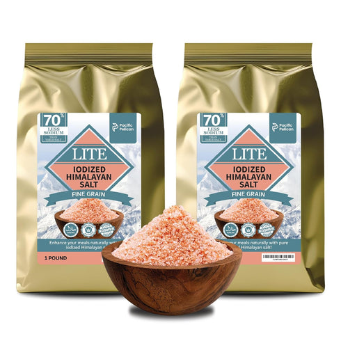 Pacific Pelican Iodized Lite Himalayan Pink Salt | 70% Less Sodium |