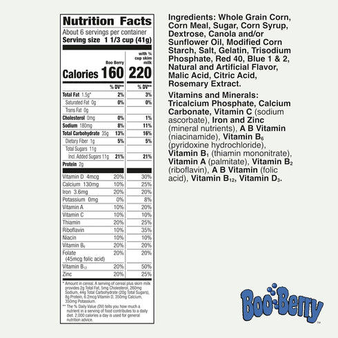 General Mills 9.6 oz Boo Berry Cereal with Monster Marshmallows, Kids Breakfast Cereal, Halloween Limited Edition