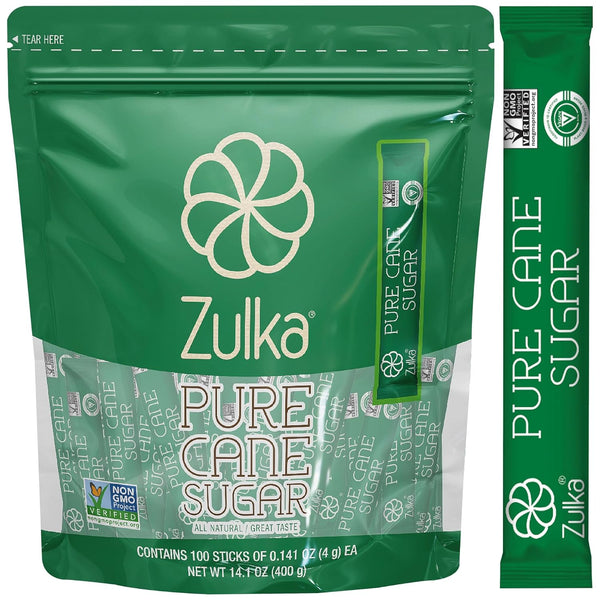 Zulka 100 Individual Sugar Packets for Coffee, 0.14 oz | All Natural
