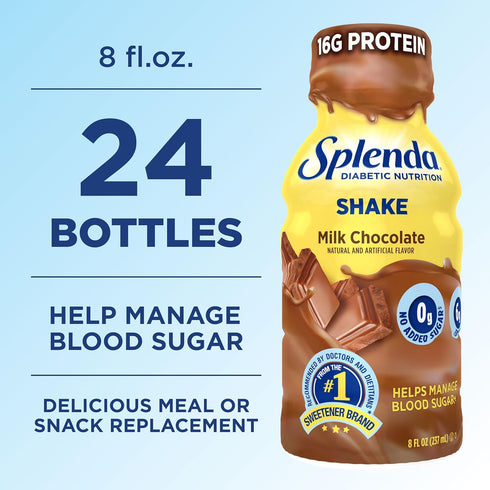 8 Oz (Pack 24) SPLENDA Diabetes Nutrition Shakes - Meal Replacement Shake, Milk Chocolate, Fl