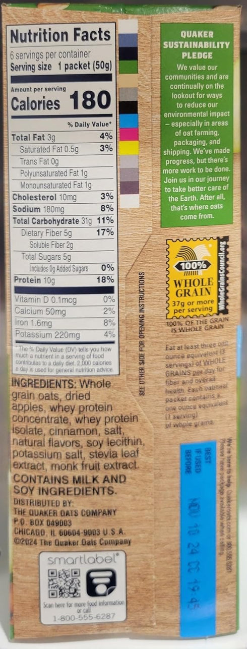 No Sugar Added Apples & Cinnamon Quaker Protein Oatmeal