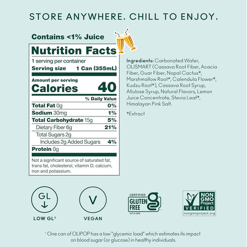 Pack Packed 12oz (12-Cans) OLIPOP Prebiotic Soda Pop, Cream Soda, Pantry with Prebiotics, Fiber, and Botanicals, Gluten