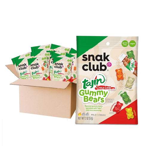 Snak Club Tajin Gummy Bears, Assorted Fruit Candy Gummies with Chili and