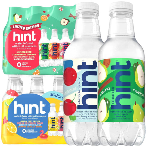 Hint Fruit-Infused Bottled Water, Seasonal Variety Pack Bundle - Sugar Free Flavored