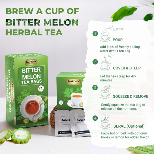 120 100% Pack 3 LeafLea Bitter Melon Tea Bags, Pure Bitter Melon Fruit. Supports Wellness and Digestion |