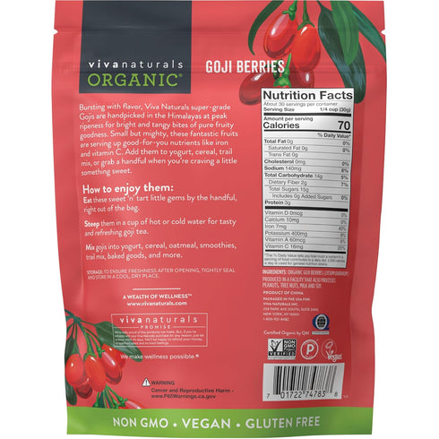 2 lb (907 Viva Naturals Organic Dried Goji Berries, g) Non-GMO, Vegan Wolfberries, Perfect for Goji Berry Tea