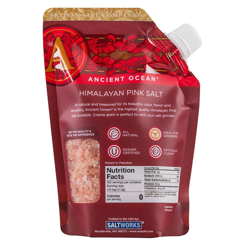 16 Oz SaltWorks Ancient Ocean Himalayan Pink Salt, Artisan Pour Spout Pouch, Himalayan (Coarse)