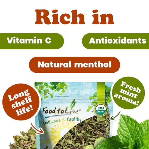 1.5 Food to Live - Organic Spearmint Leaves, Pounds Dried, Cut & Sifted. Great for Herbal Tea. Non-GMO. Caffeine-free.