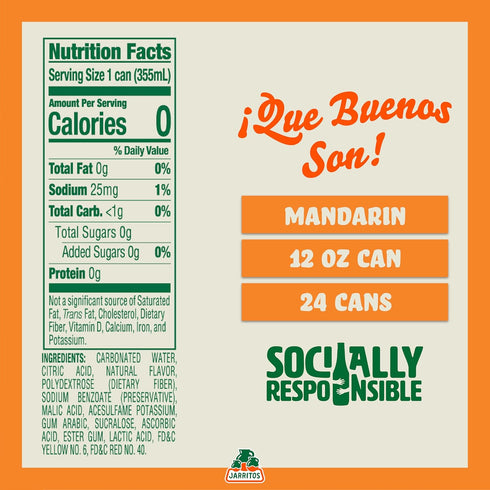 (12 oz, 355ml) 24 (3 8) 0 0g Jarritos - Mexican Soda Soft Drinks, Mandarin ZERO Sugar Cans Boxes of - Sugar Free
