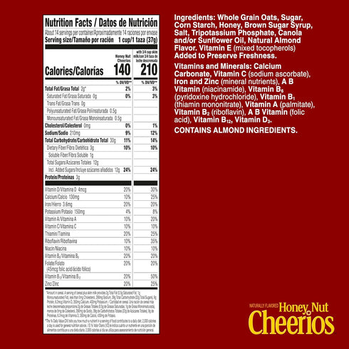 18.8 oz Honey Nut Cheerios, Heart Healthy Gluten Free Breakfast Cereal with Whole Grain Oats, Family Size