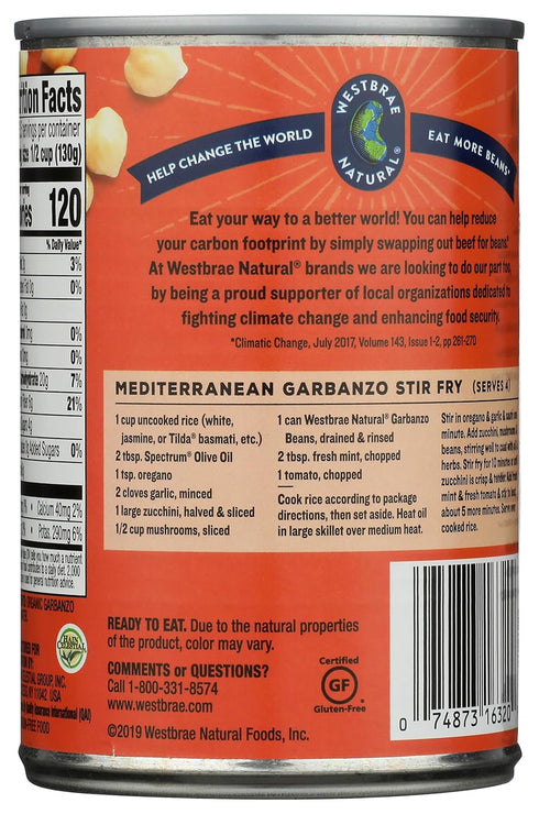 15 Westbrae Natural, Beans Garbanzo Organic, Ounce