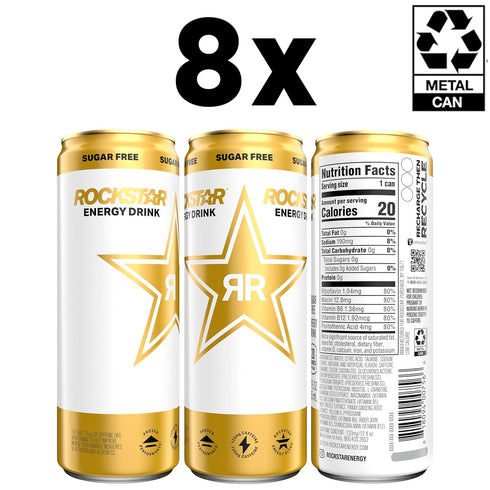 12oz (8 Pack) Rockstar Energy Drink, Sugar Free, Sleek Cans