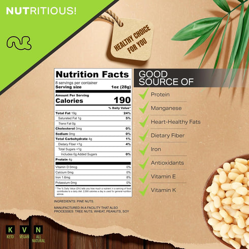 (8oz 1 Pack) Packed NUT CRAVINGS - Raw Pine Nuts Pignolias, Unsalted, Shelled, - Bulk Nuts Fresh in Resealable Bag