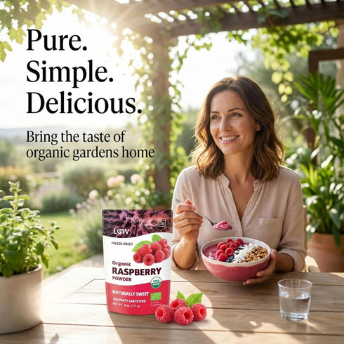100% 6oz (33 Organic Freeze-Dried Raspberry Powder Natural Whole Fruit, Certified Organic Red Raspberries Perfect