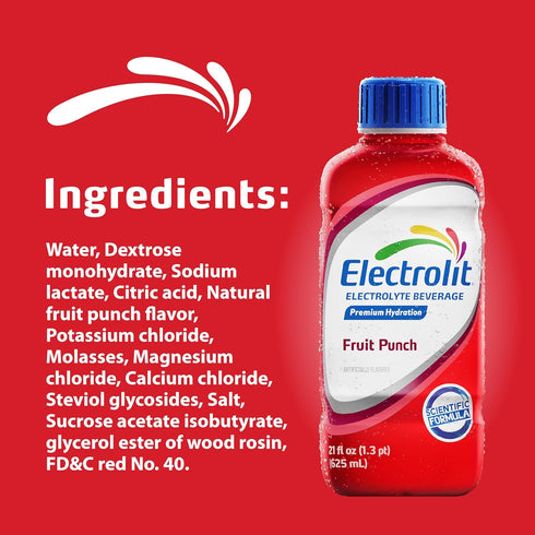 21 Oz (Pack 12) Electrolit, Electrolyte Beverage, Fruit Punch, Fl bottle