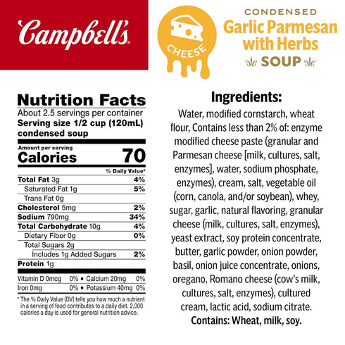 10.5 oz (12 Pack) Campbell's Condensed Garlic Parmesan Cheese Soup With Herbs, Can