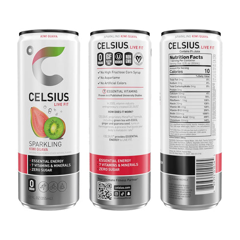 12 Oz (Pack 4) CELSIUS Sparkling Kiwi Guava, Sugar Free Energy Drink, Fl