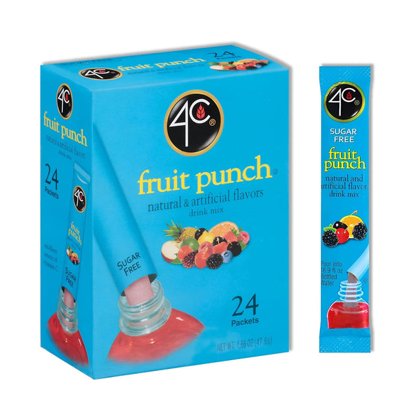 4C Powder Drink Mix Packets, Fruit Punch 1 Pack, 24 Count, Singles