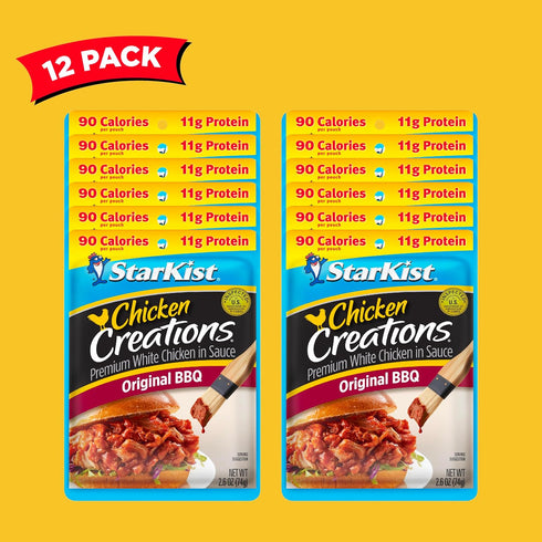 (2.6 oz 12 Pack) StarKist Chicken Creations Original BBQ Pouch - Fully Cooked High Protein White Meat, Gluten Free, Soy
